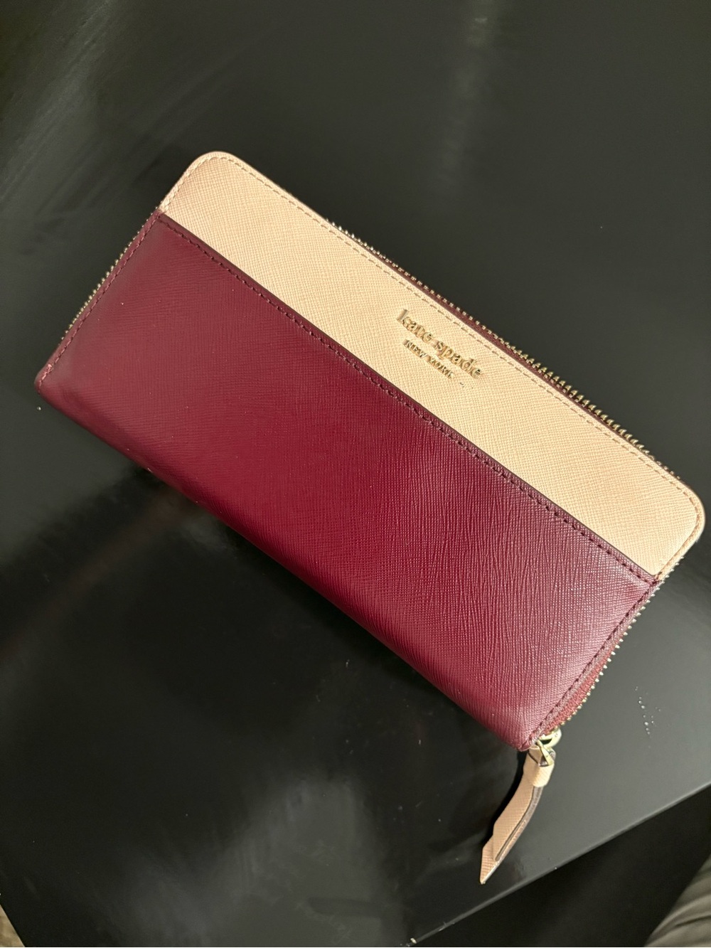 kate spade Burgundy and Blush Zip-Around Wallet